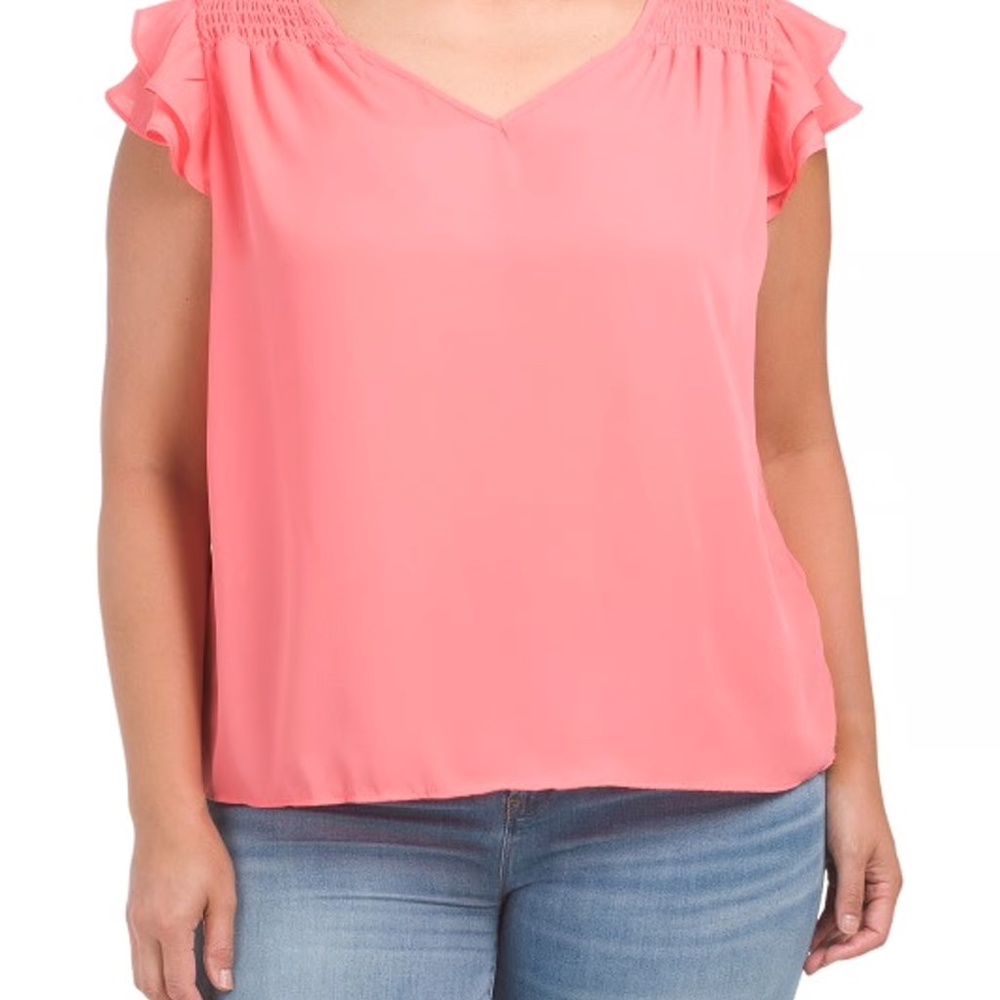 NWT VINCE CAMUTO Plus Double Flutter Smocked Top Sz 1X